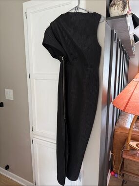 ASOS One-Shoulder Black Draped Midi Dress